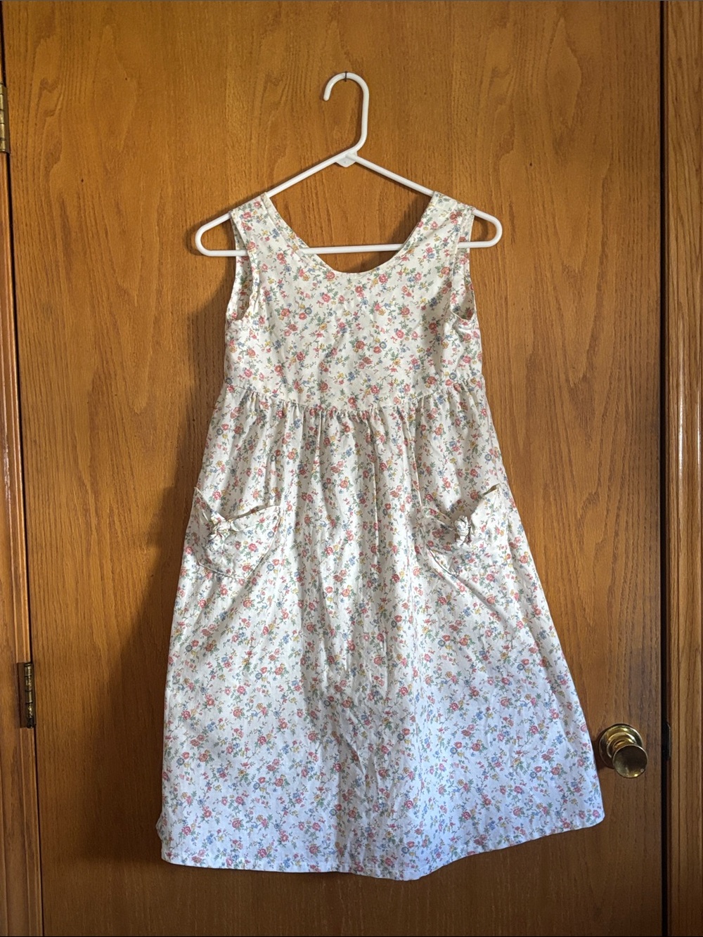 Sleeveless Floral Cotton Dress in Cream with Pink & Green